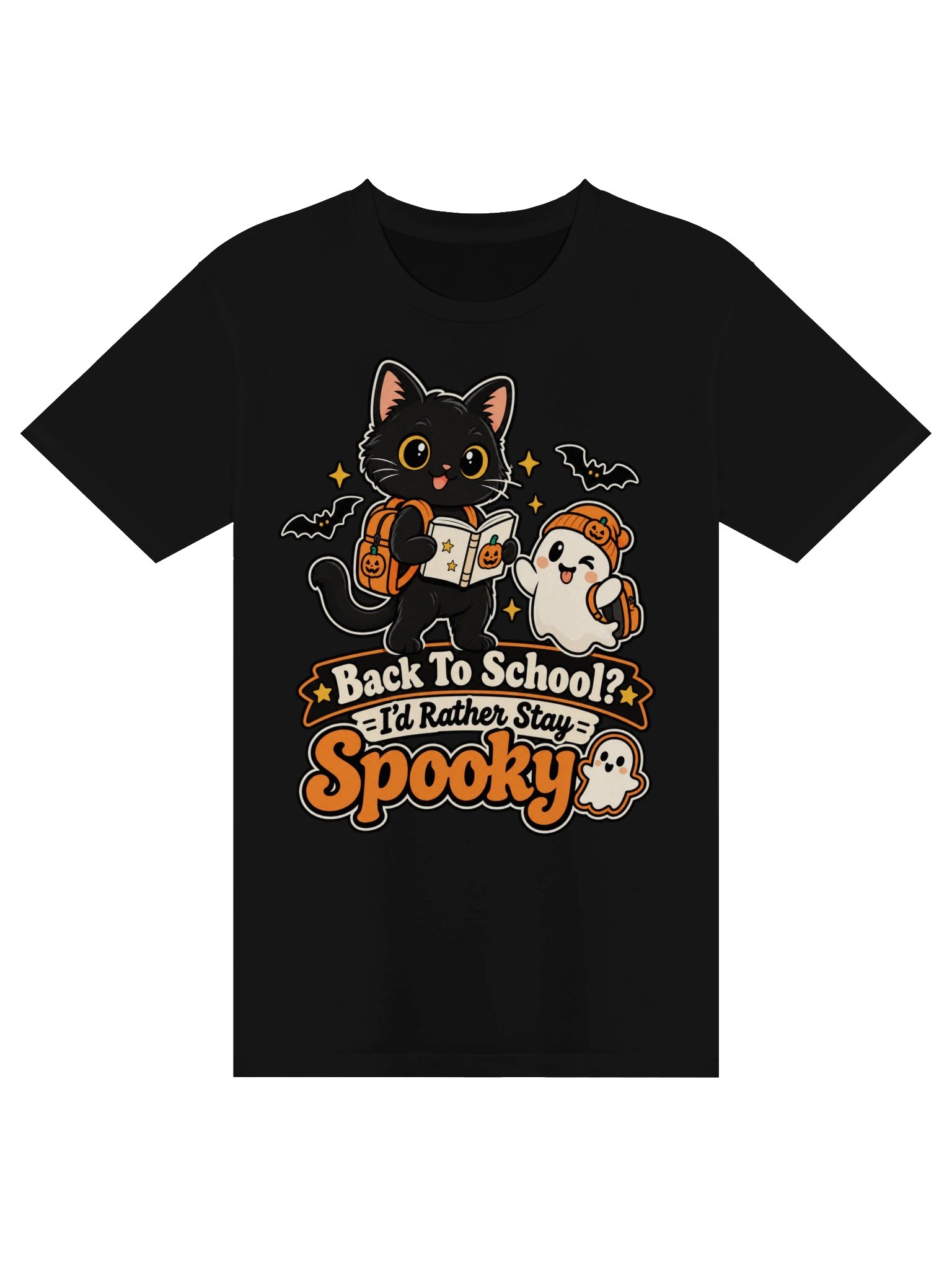 Back To School I'd Rather Stay Spooky T-Shirt | Cute Halloween Black Cat & Ghost Graphic Tee product image (6)
