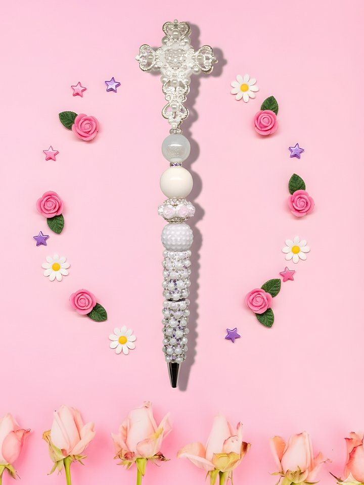 Tall Ethereal Pearl & Silver Filigree Cross Beadable Pen product image (1)