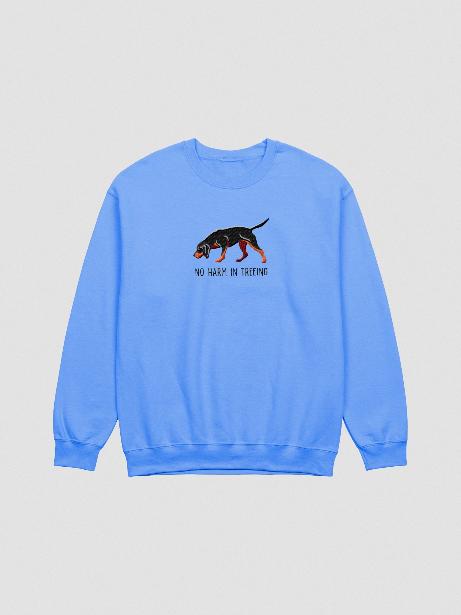 No Harm in Treeing Sweatshirt (Embroidered) of a Black & Tan Coonhound product image (4)