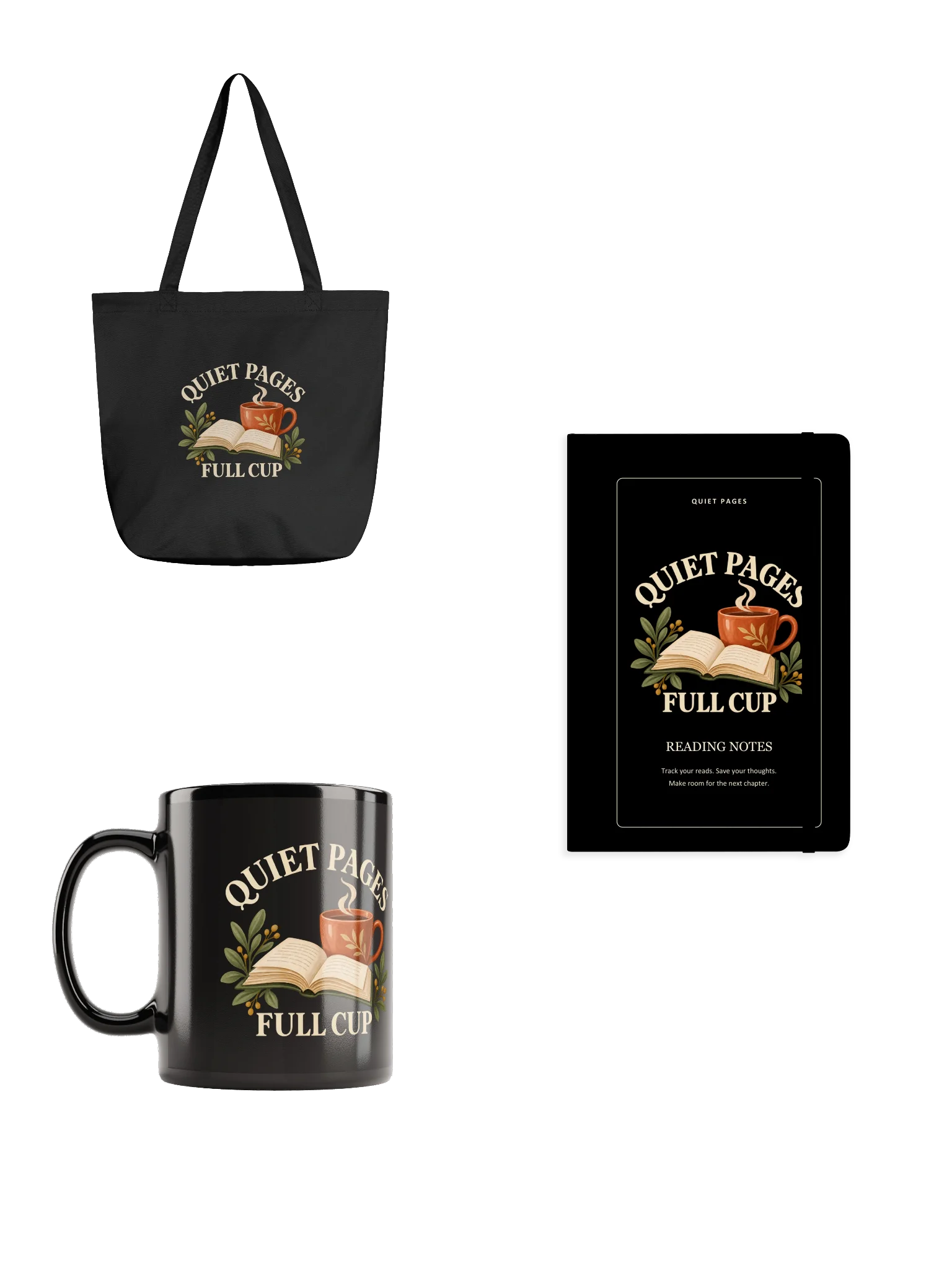 Quiet Pages Full Cup Black Reading Trio product image (1)