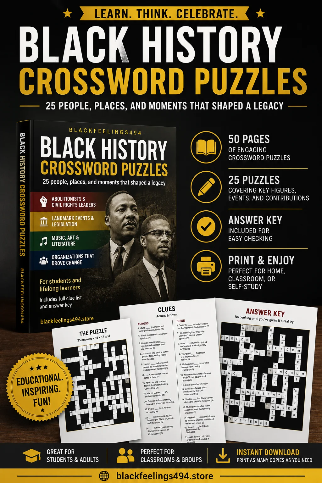 Black History Crossword Puzzle Workbook (Printable PDF) – 50 Pages product image (1)