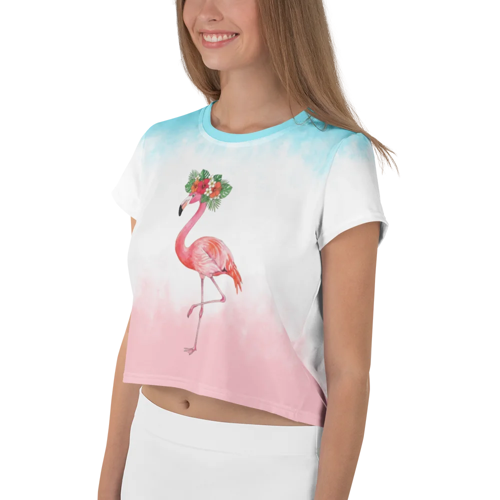 Floral Flamingo Watercolor Crop Tee product image (3)