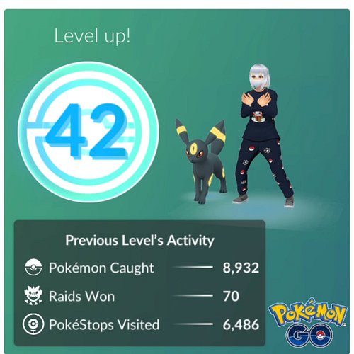 🎉 LEVEL 42 UNLOCKED! 🎉

After catching 8,932 Pokémon, winning 70 raids, and visiting 6,486 PokéStops, I’ve officially hit Lev...
