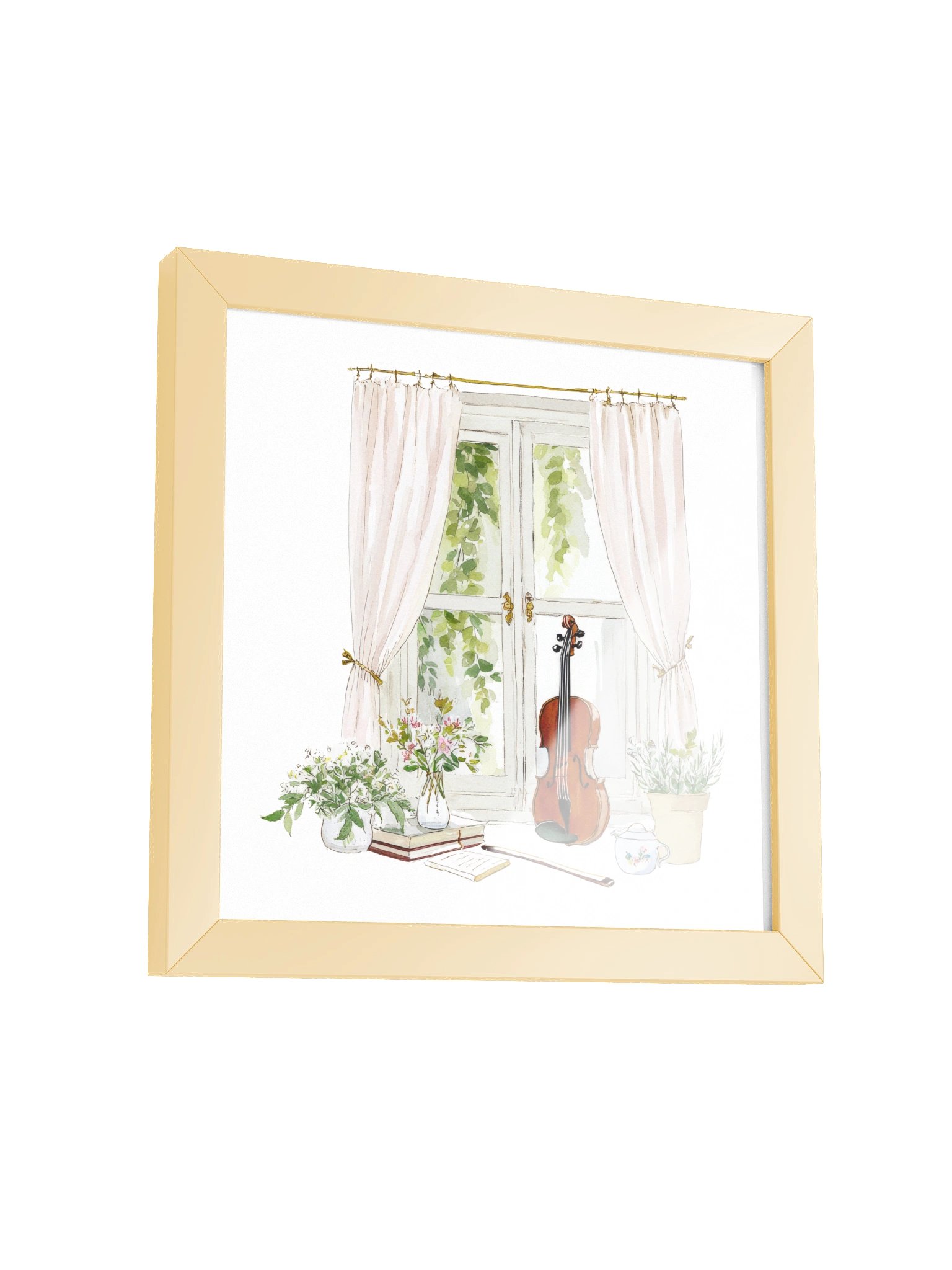 Gentle Prelude — The Violin & Tea Window Framed Art Print (10x10") product image (7)