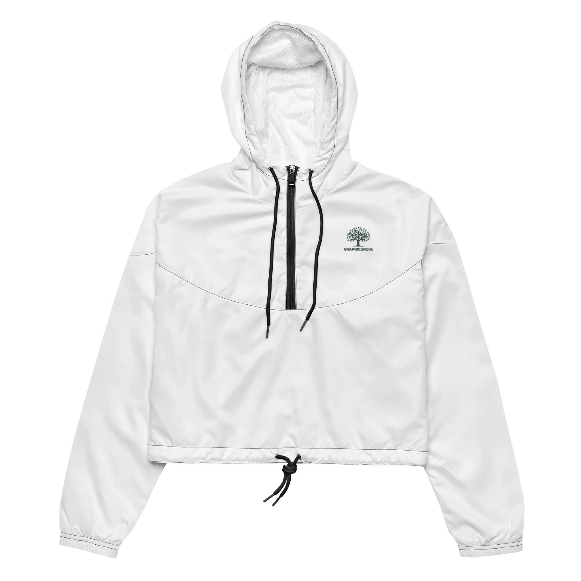 Graphic Grove All-Over Print Women’s Cropped Windbreaker - White, Nature-Inspired Design, Lightweight product image (2)