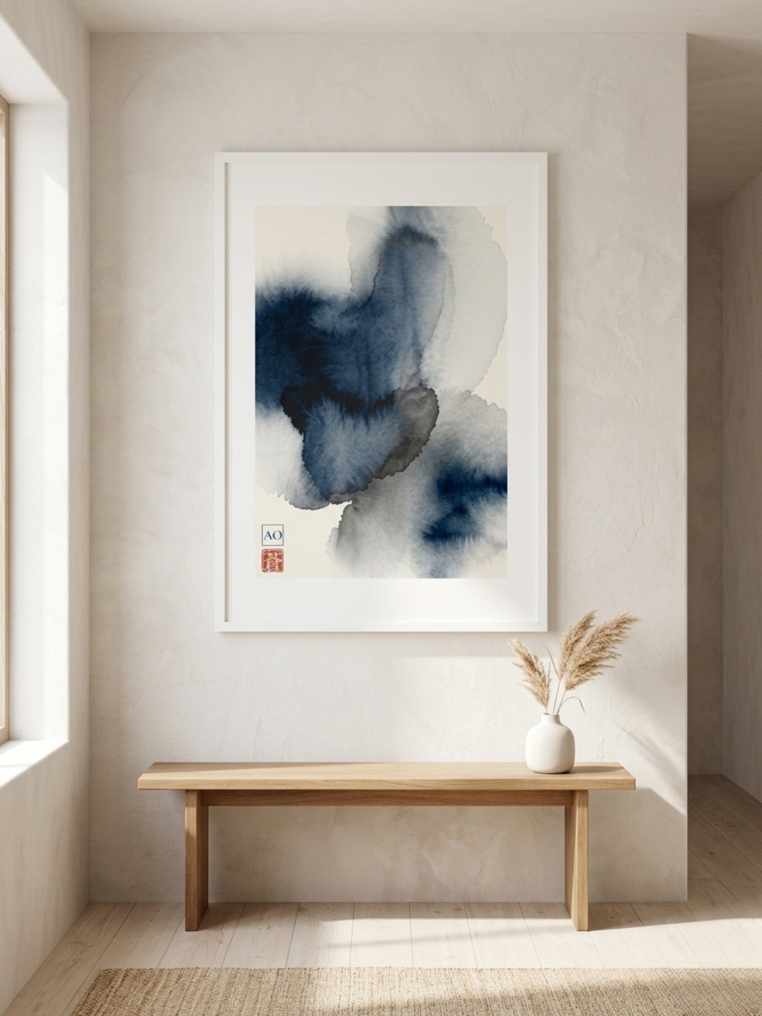 Japanese Indigo Ink Art Print | Serene Indigo Mist No.01 | Framed Wall Art - AO Japan Blue product image (5)