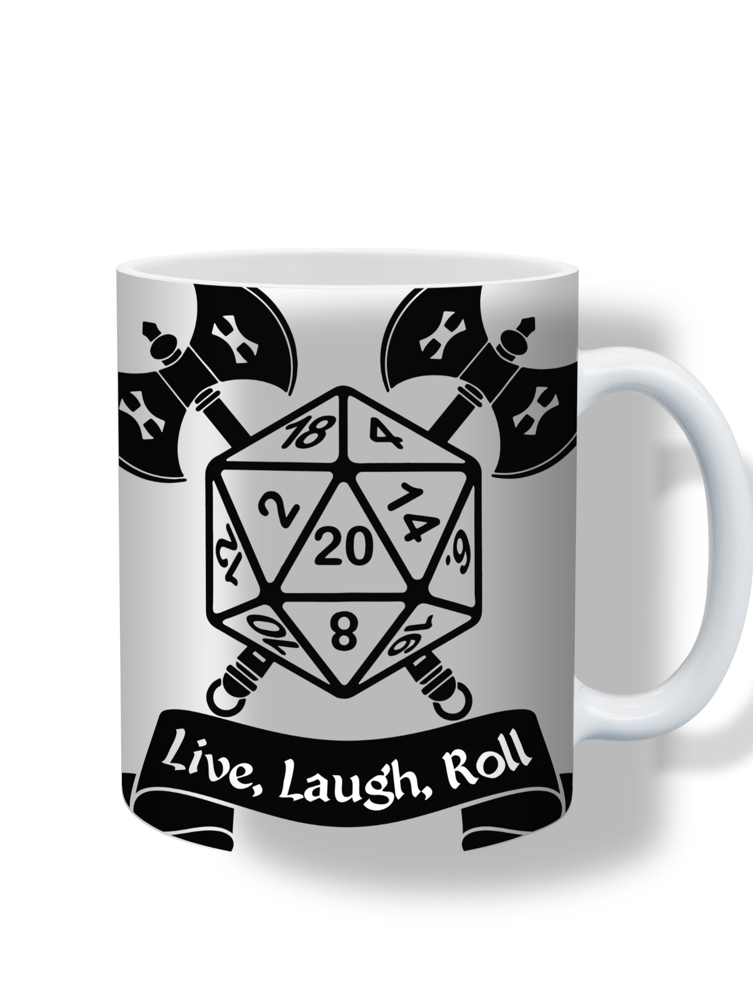 Live, Laugh, Roll 11oz Coffee Mug – D20 Dice Gaming Ceramic Cup – Perfect for Tabletop RPG Players and Dungeon Masters product image (1)