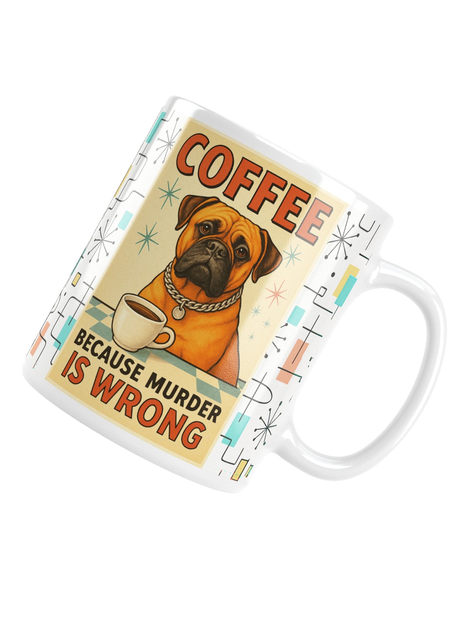 “Coffee Because Murder Is Wrong” Retro Dog Lover Gift | Mid-Century Atomic Style Mug product image (15)