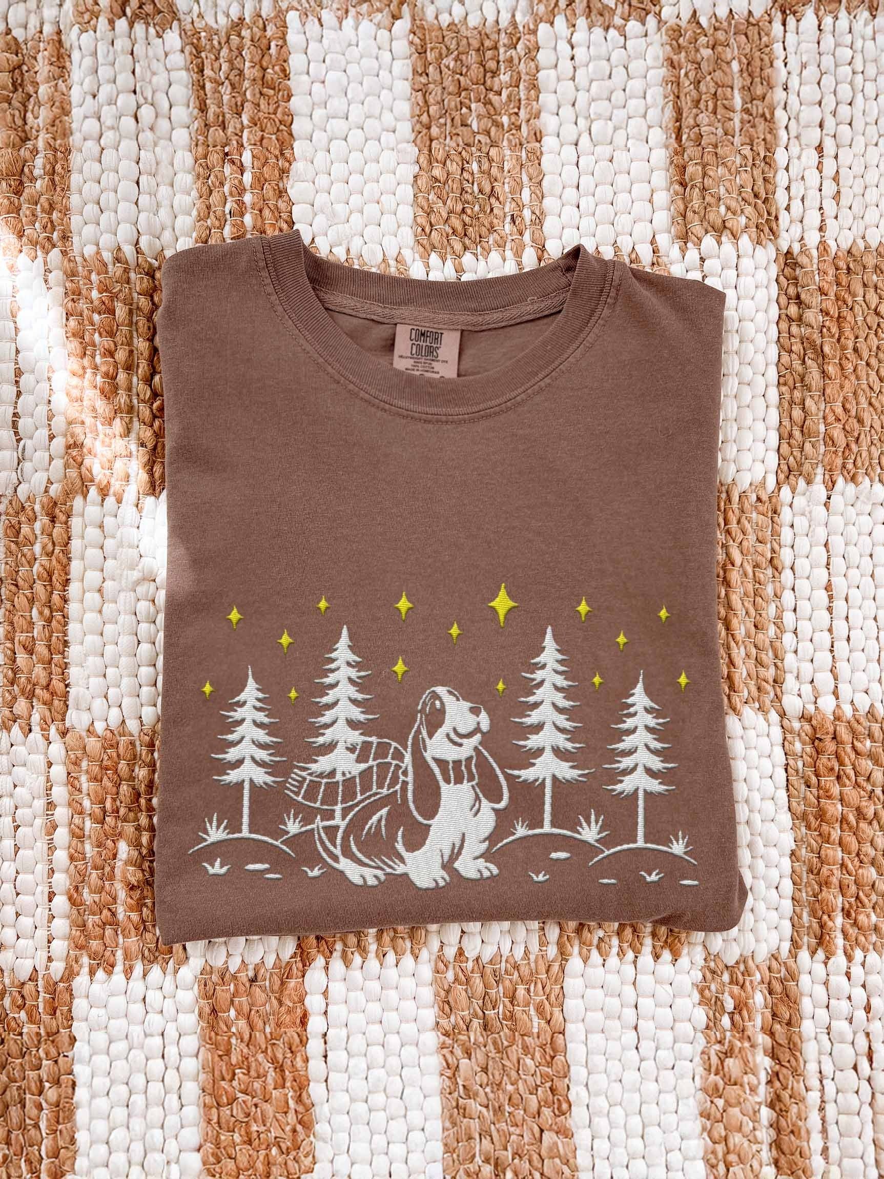 Basset Hound Winter/Christmas Line Art Design Embroidered T-Shirt product image (1)