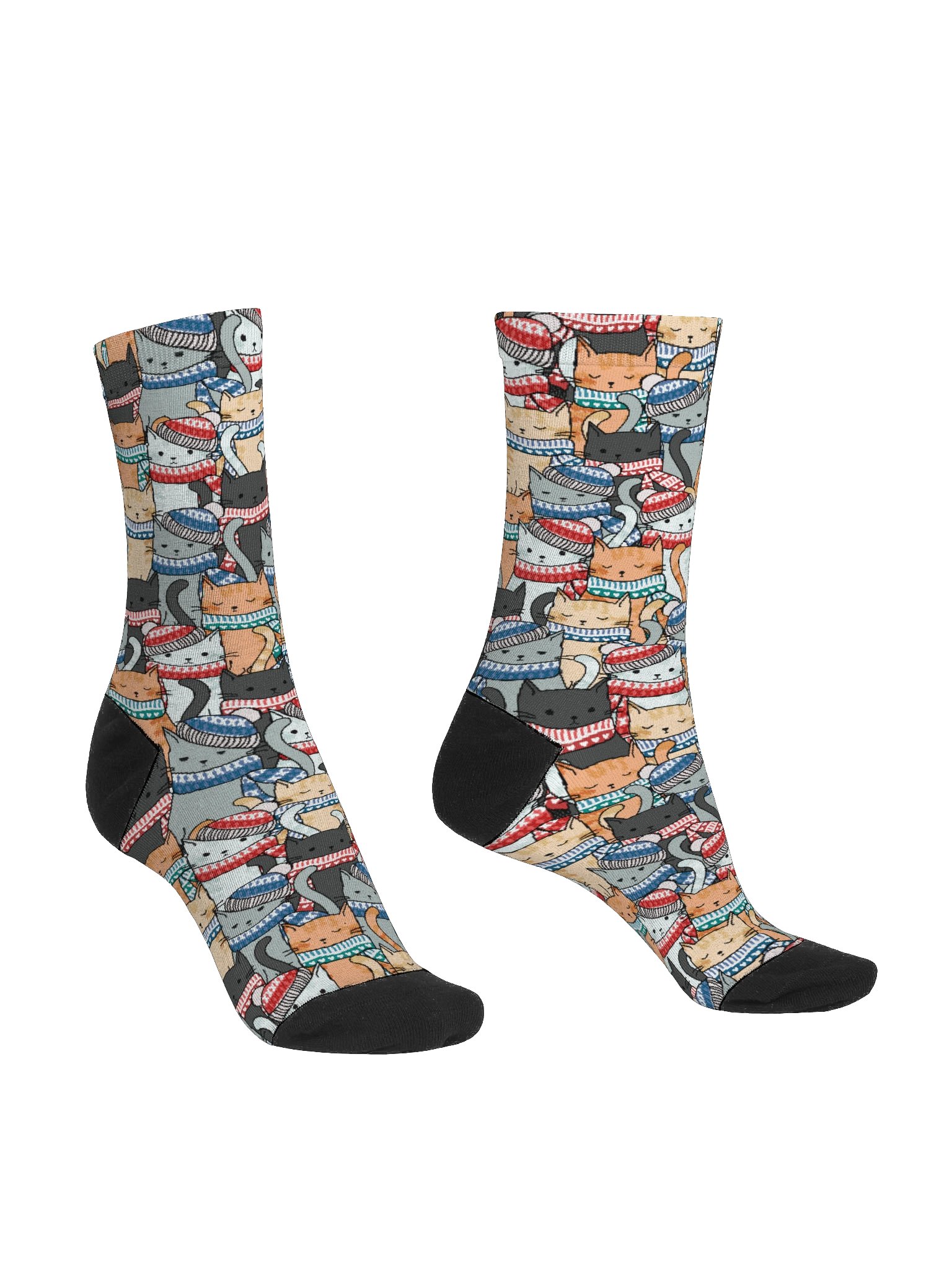 Cats in Winter Hats & Scarves Pattern Socks product image (3)