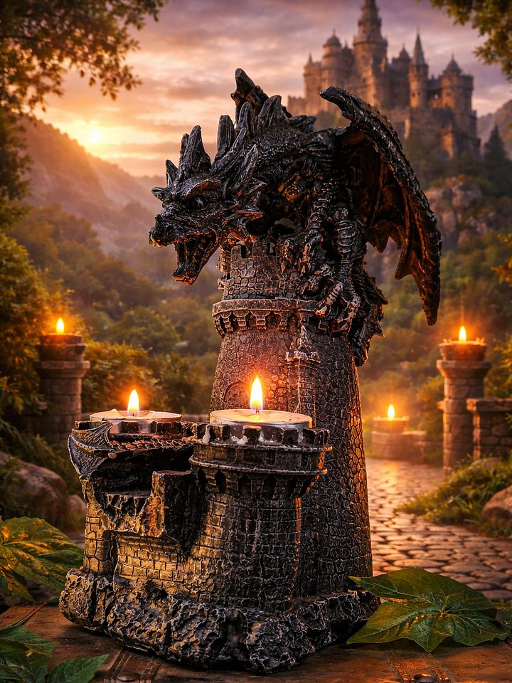 The Armored Kingdom Dragon's Fury Flameforge Candle Holder with 2 Candles-Detailed Resin Design product image (1)