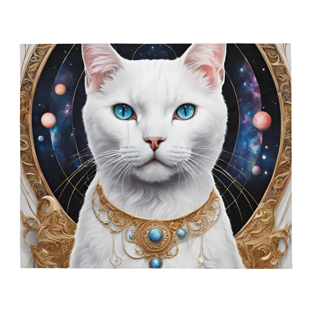 WHITE Cosmic Cat Luxury Throw Blanket product image (2)