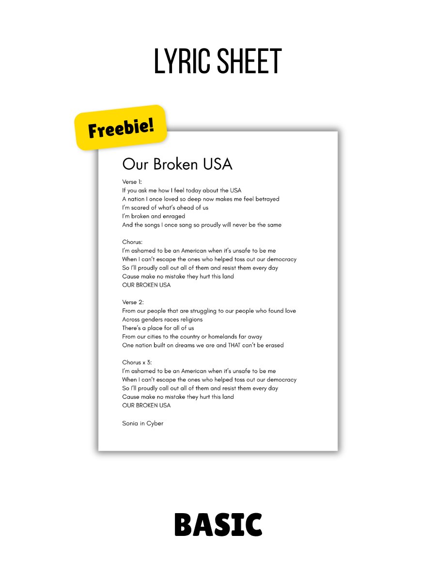 Our Broken USA Lyric Sheet – Freebie (Digital Download) product image (1)