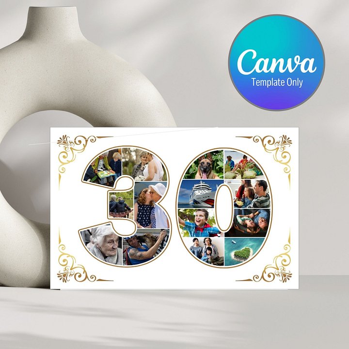 Thirty Year Celebration Card Photo Collage Canva Template product image (1)
