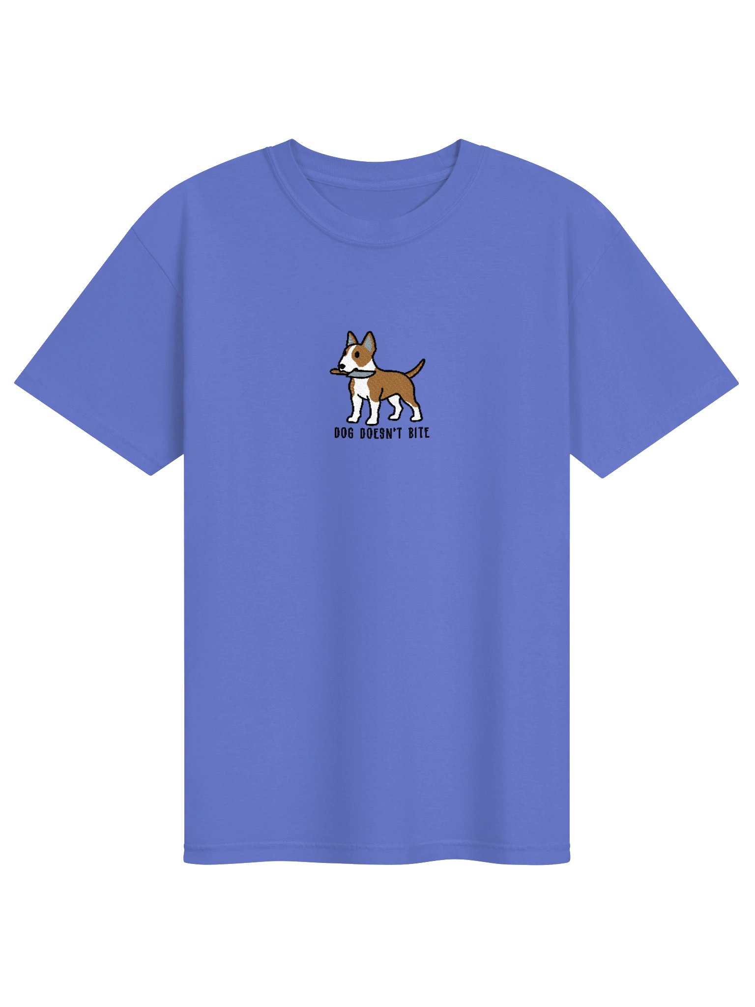 Dog Doesn't Bite Funny Chibi-Style Embroidered T-Shirt for English Bull Terrier(Tan & White) Owners product image (19)