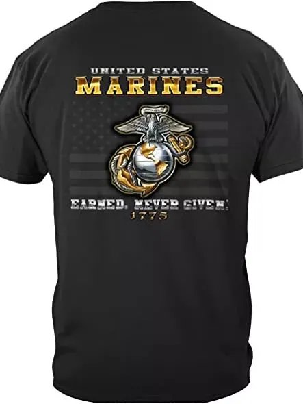 Marine Corps "Earned Never Given" T-shirt- Black USMC Shirt, EGA and USA Flag product image (1)