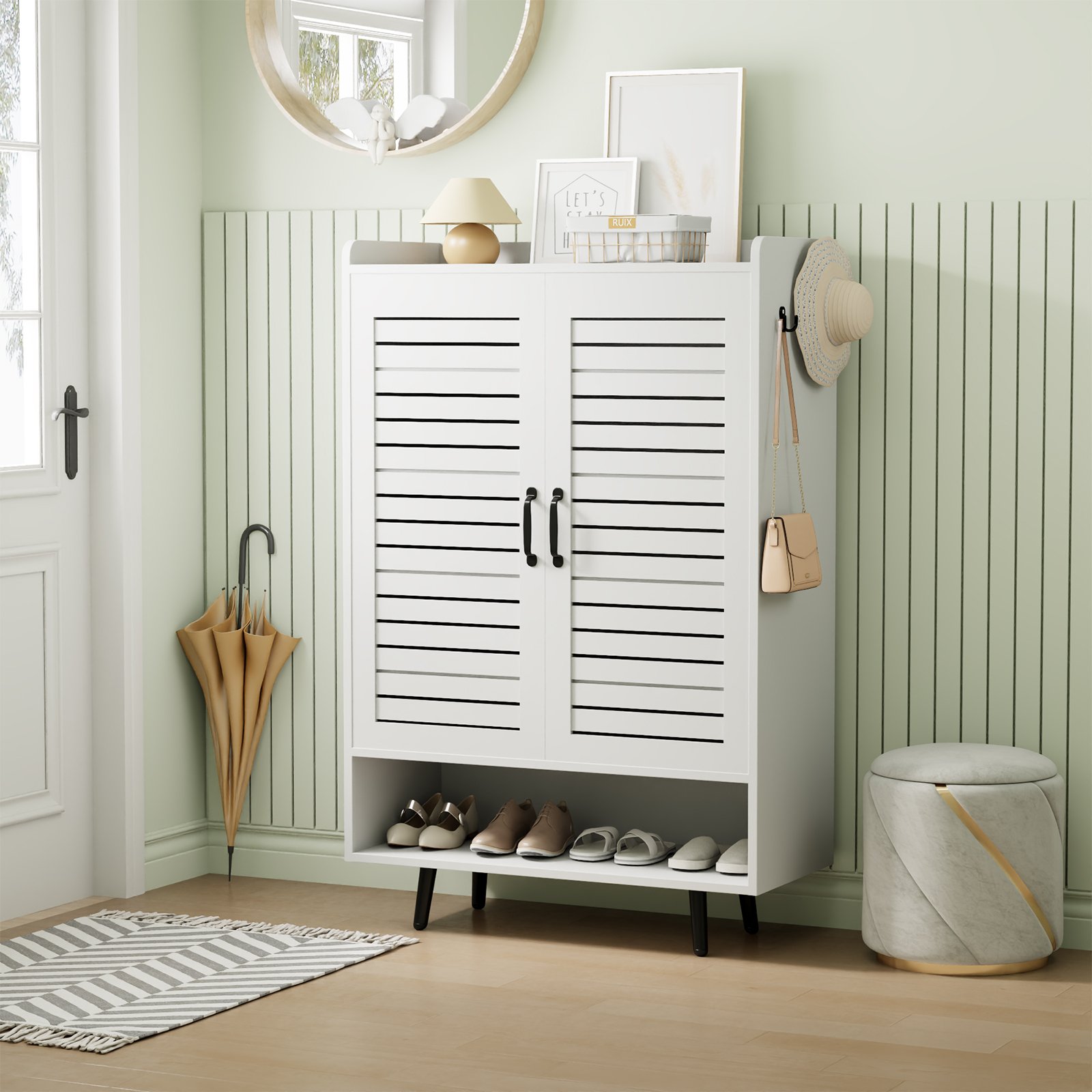 7 Tier Shoe Cabinet with Doors Shoe Storage Cabinet with Adjustable Shelves,50" Large Wooden Shoe Cabinet Storage for Closet, Shoe Organizer for Entryway, Hallway, White product image (7)