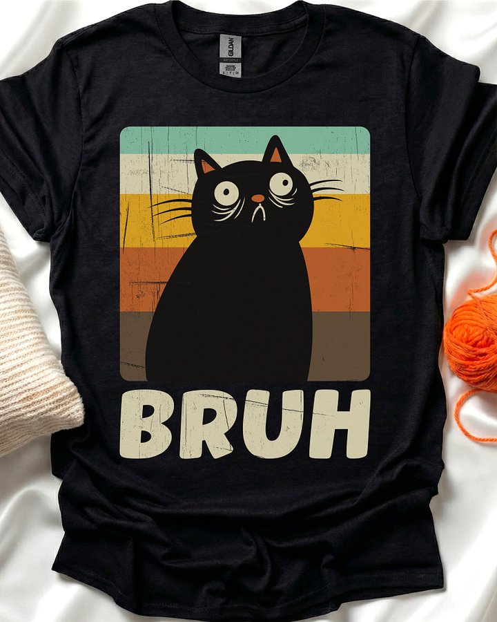 BRUH Black Retro Cat T-Shirt product image (1)