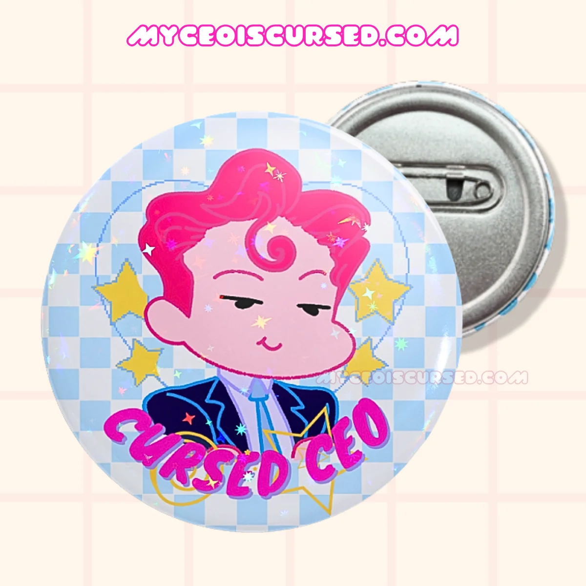 Cursed CEO - Holographic Button Badge 🩷 product image (1)
