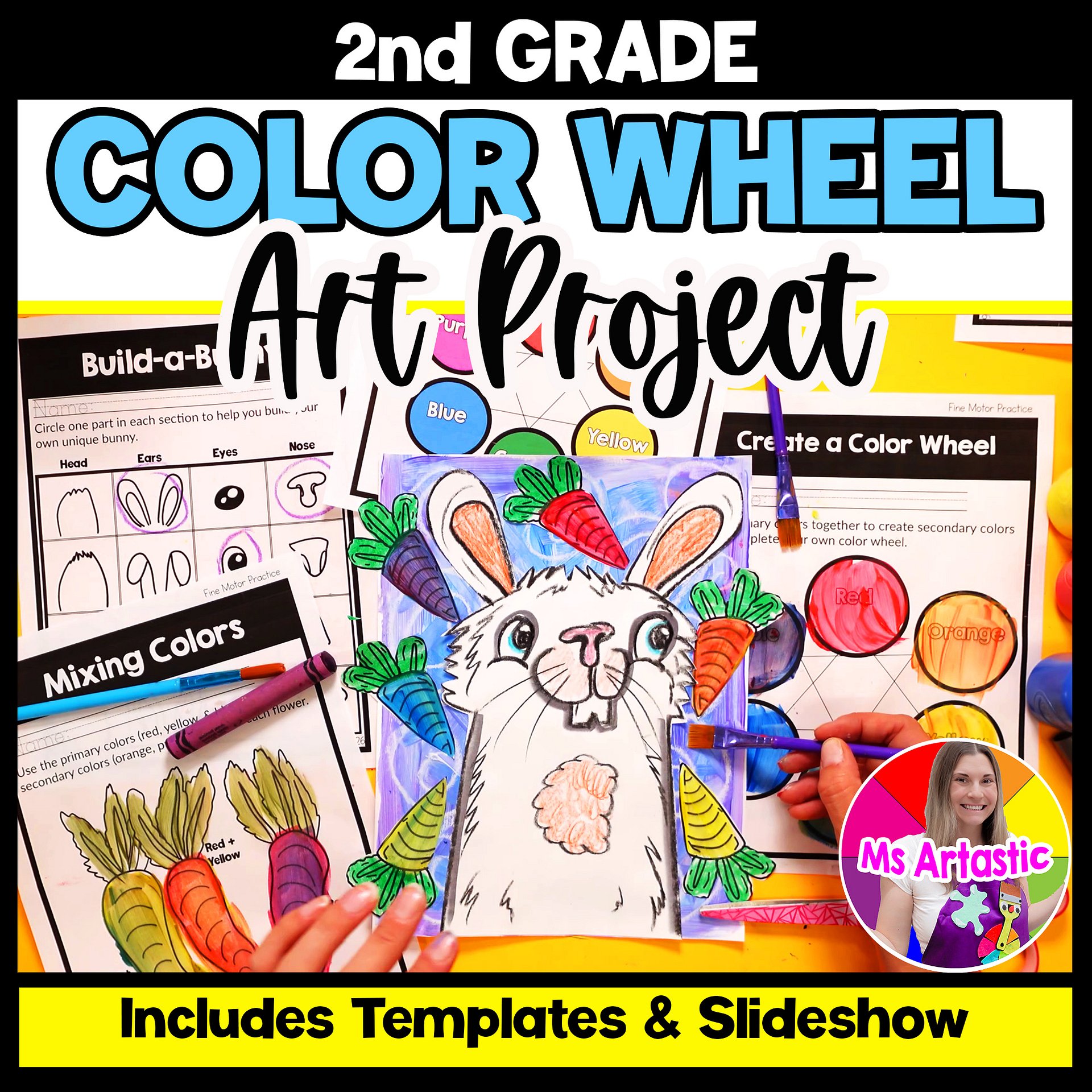Color Wheel Art Lesson 2nd Grade Element of Art Project Colors Bunny Art Project product image (1)