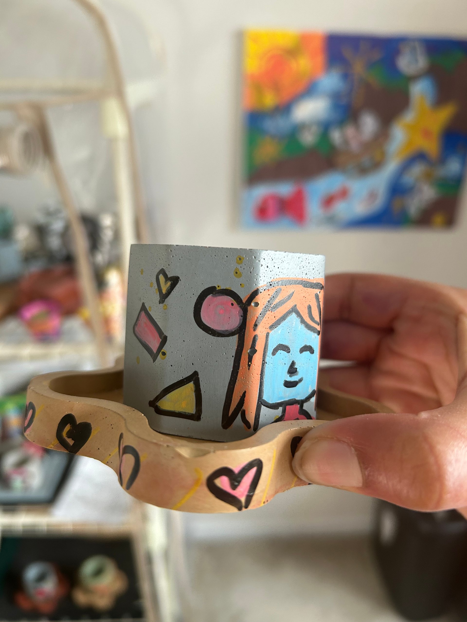 Spy girl 1-1 original painted cement plant pot and tray product image (2)