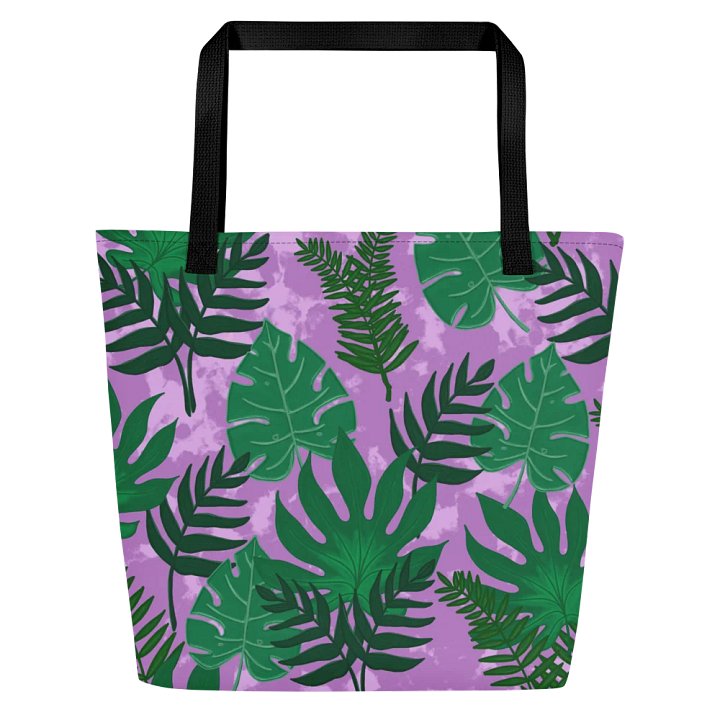 Jungle Leaves Pattern- Purple Background Tote Bag with Pocket product image (1)