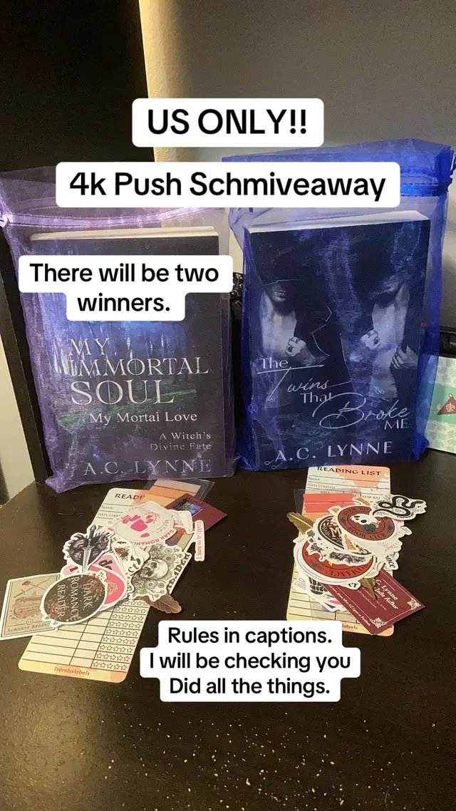 It was a 5k schmiveaway but changed it to a more reasonable goal. Rules: For 1 entry 1: must be following me and stay following. (Do not just follow to unfollow after) 2. Must be following @A.C. Lynne  3. Must Like this post 4. Let us know what you are reading For extra 1. Follow me on #twitch for 2 extra 2. Any fairies get 5 extra #BookTok #bookschmivaway #bookish #bookcommunity 