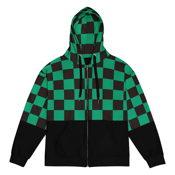 Green & Black Checkerboard All-Over Zip Hoodie product image (1)