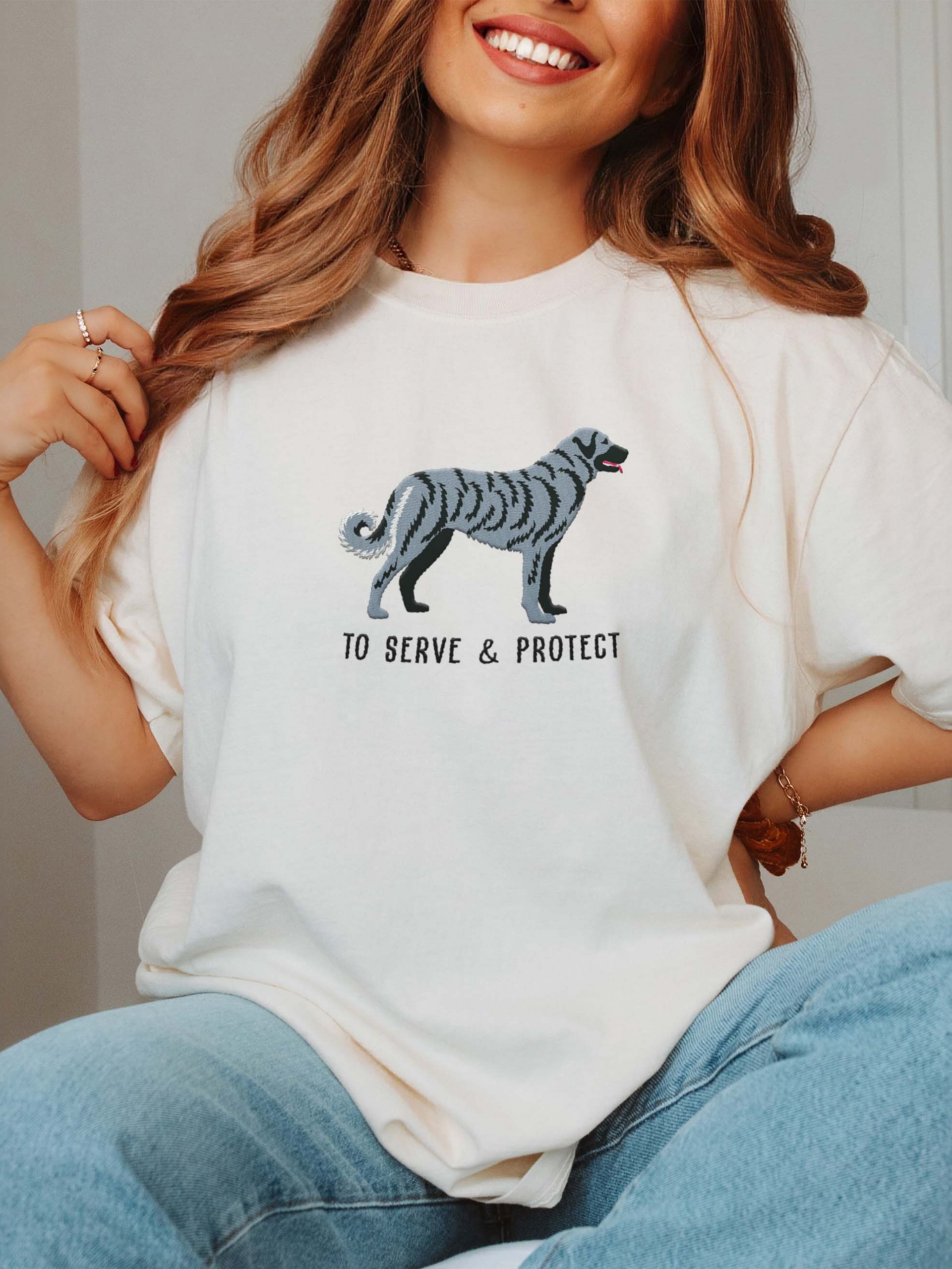To Serve and Protect T-Shirt(Embroidered) of an Anatolian Shepherd Dog(Gray Brindle) product image (2)