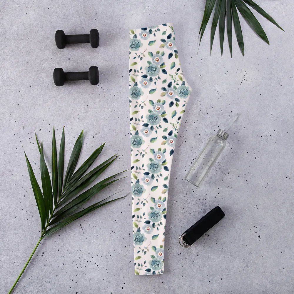 Blue Floral Pattern Womens Leggings product image (6)
