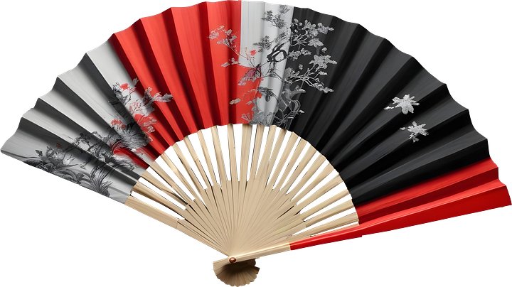 Traditional Chinese Fan – Red, Black, and White Harmony PNG product image (1)