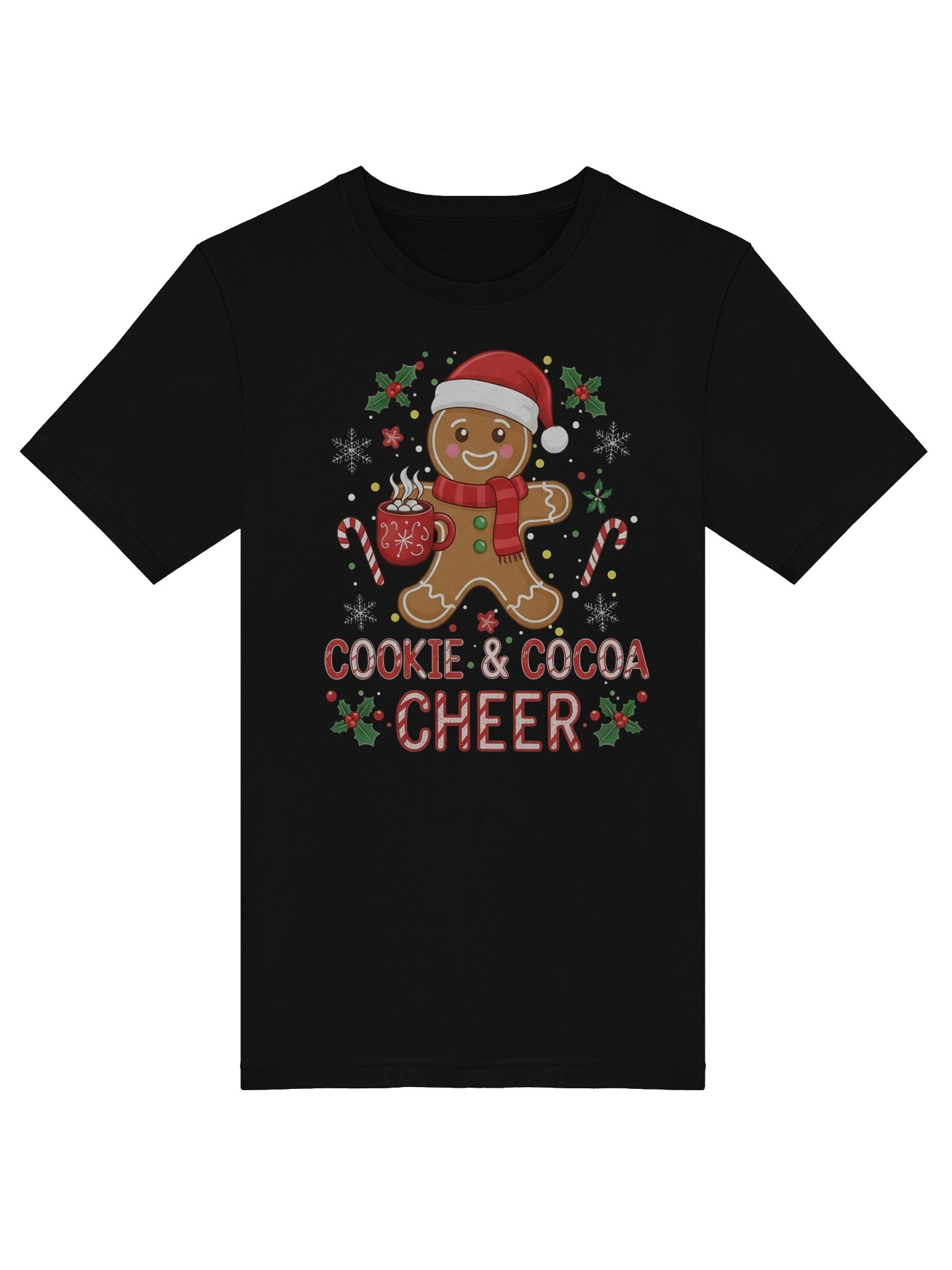 Cute Gingerbread Cookie Christmas T-Shirt – Cookie & Cocoa Cheer Holiday Tee – Festive Santa Hat Gingerbread Shirt for Winter & Xmas Parties product image (23)