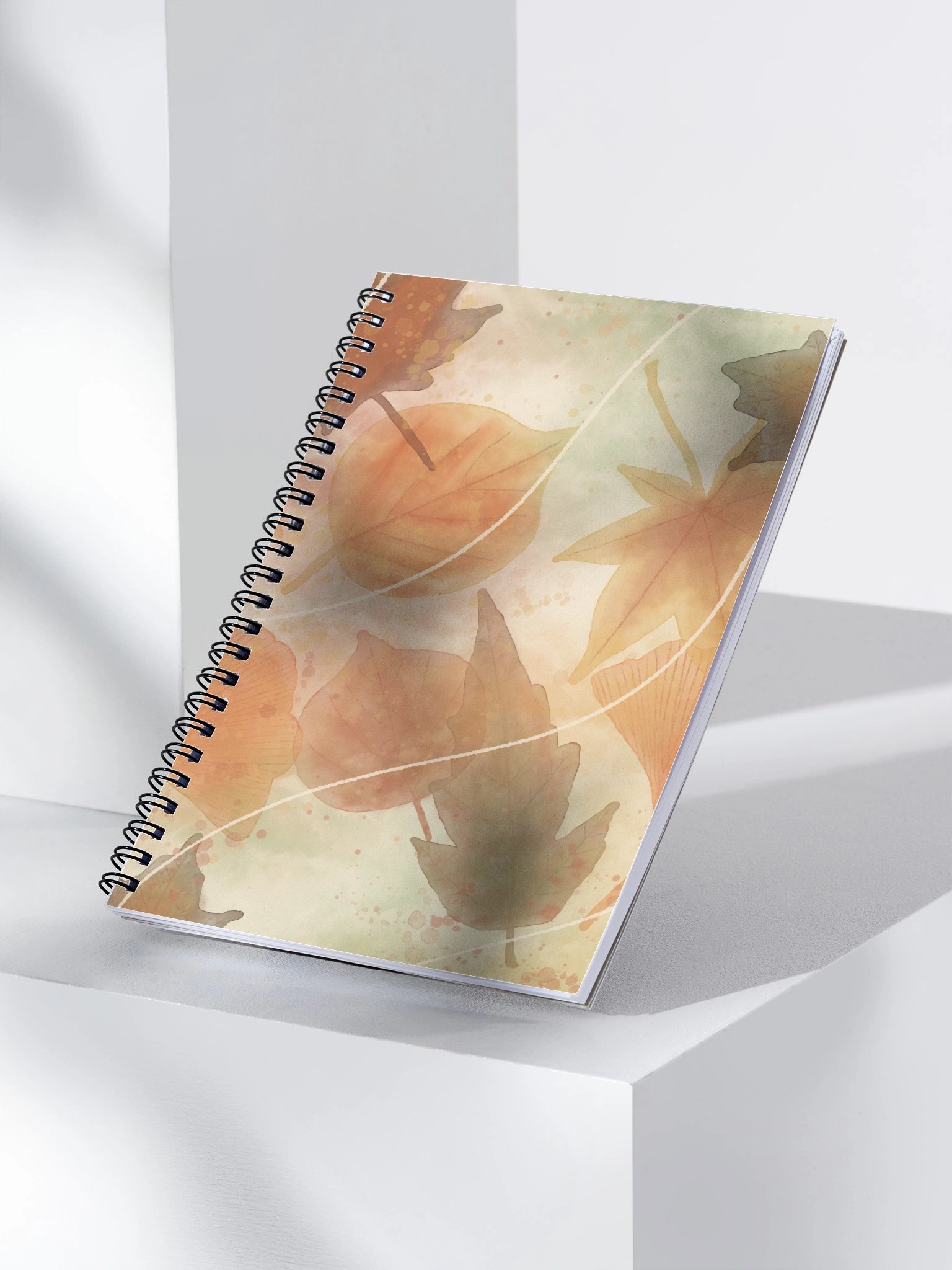 Golden autumn light spiral notebook. Watercolor fall leaves design product image (3)