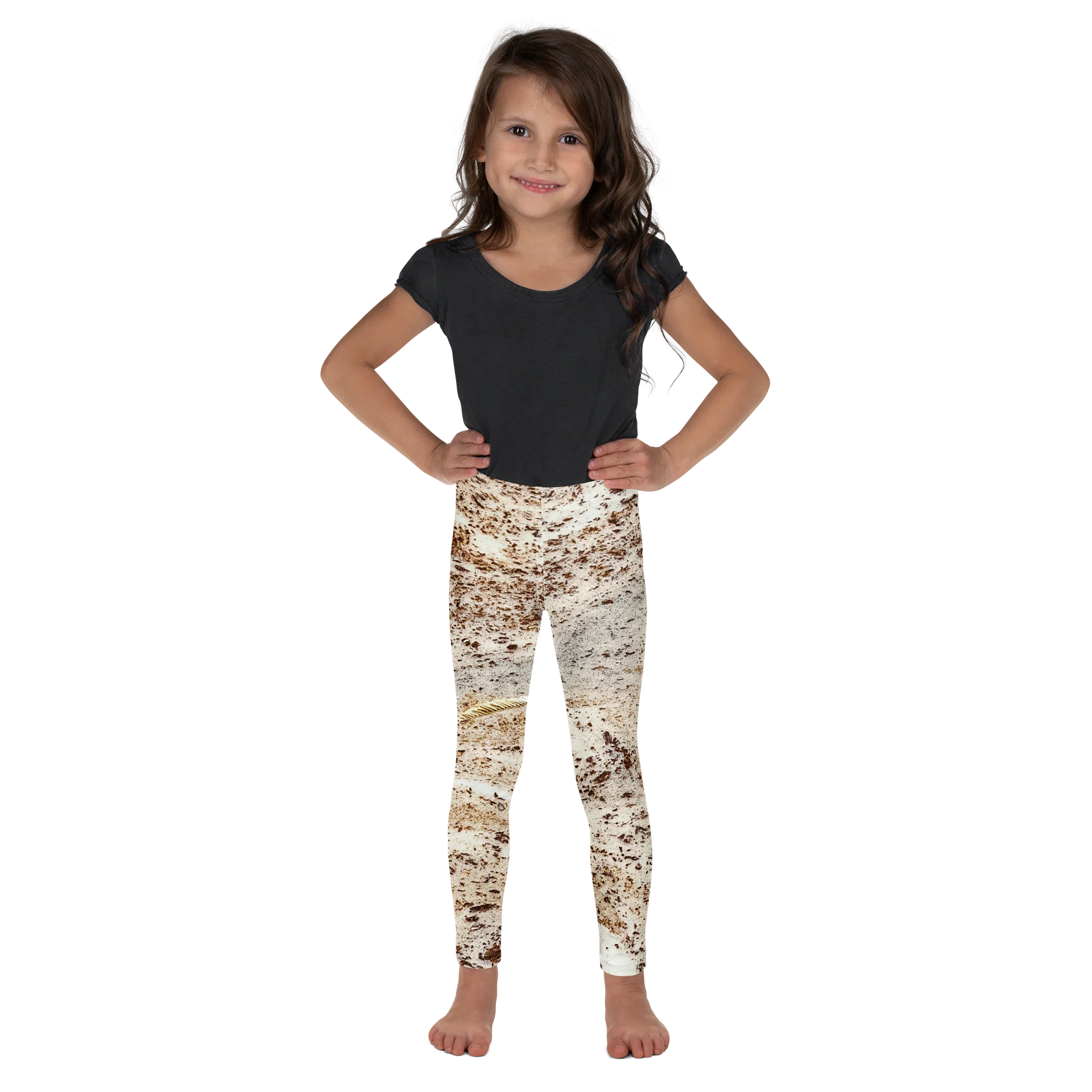 Espresso Swirl: Kids All-Over Print Earthy Brown & Cream Stretch Leggings product image (1)