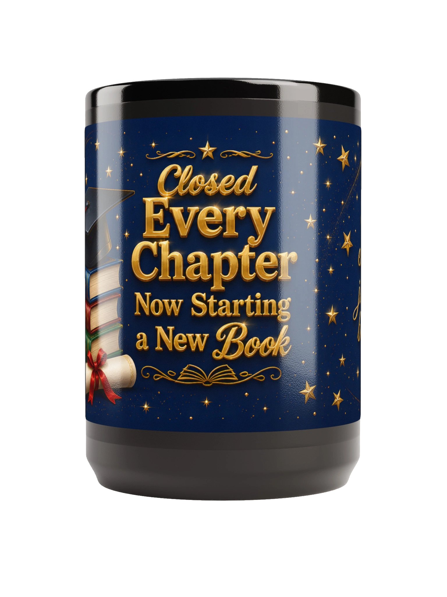 "Closed Every Chapter Now Starting a New Book" Graduation Mug — Navy Wrap product image (3)