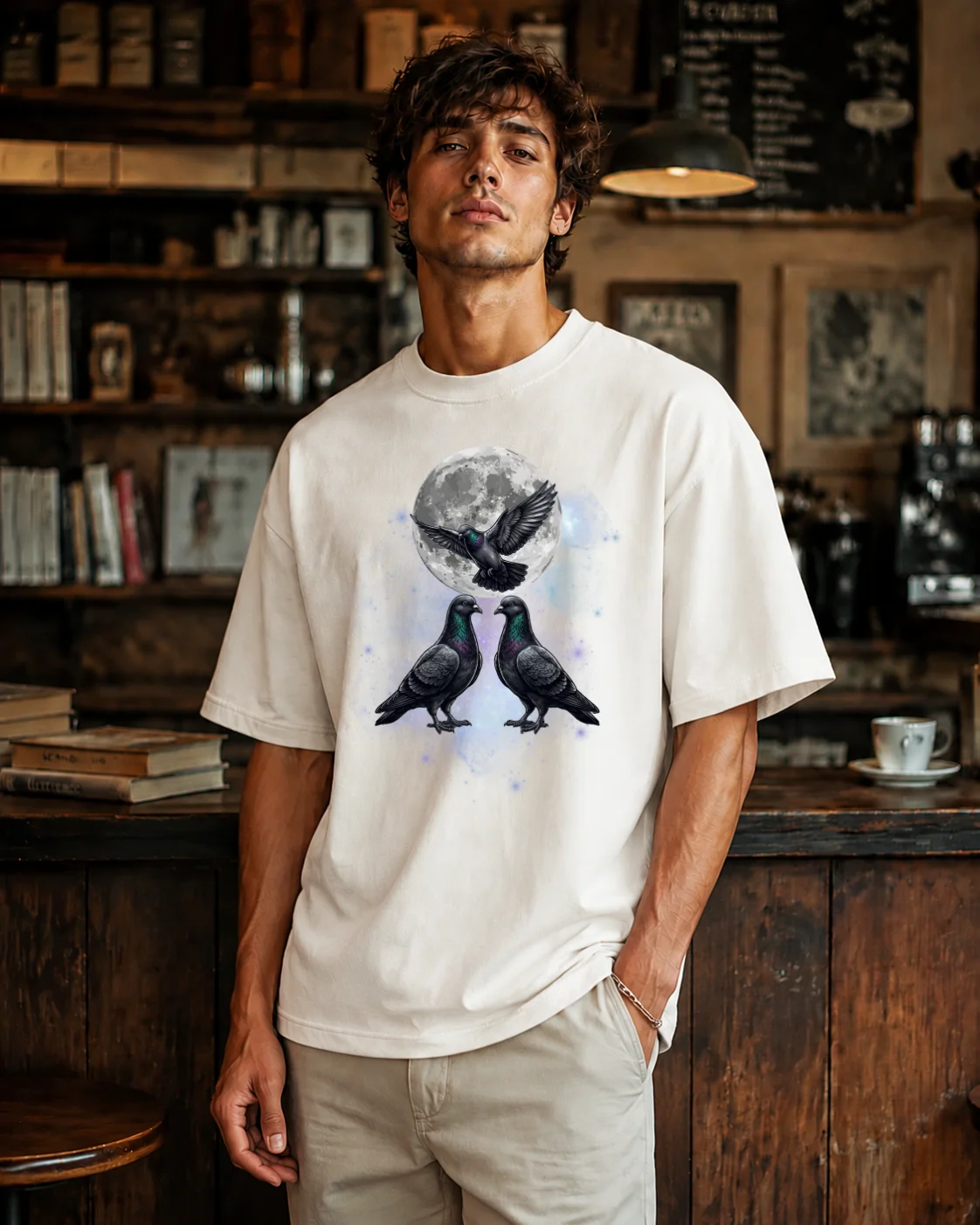 Three Pigeon Moon Shirt – Vintage Bird Lover T-Shirt product image (3)