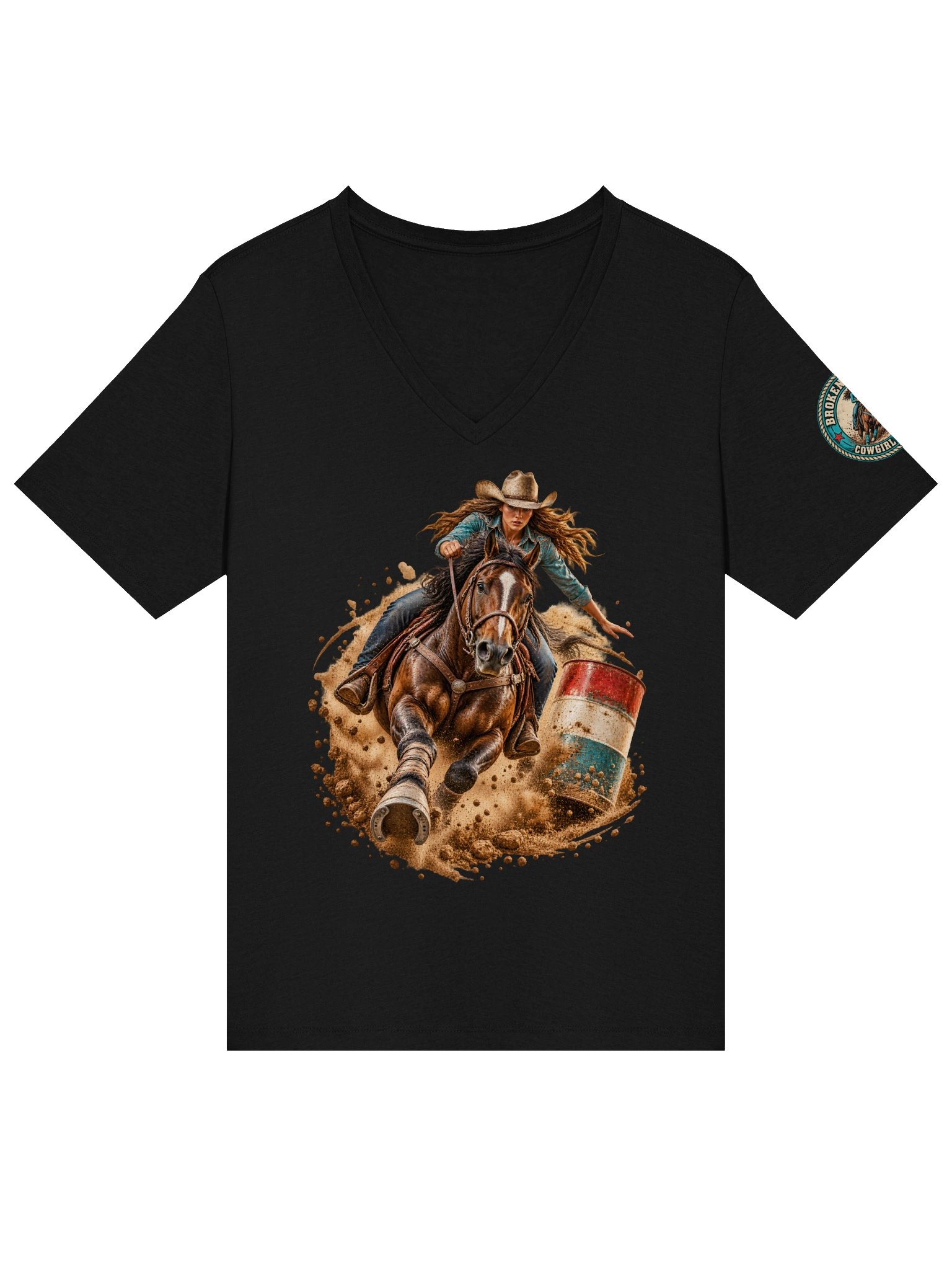 Barrel Racing V-Neck — Turn and Burn Rodeo Shirt | Broken Cowgirl™ product image (3)