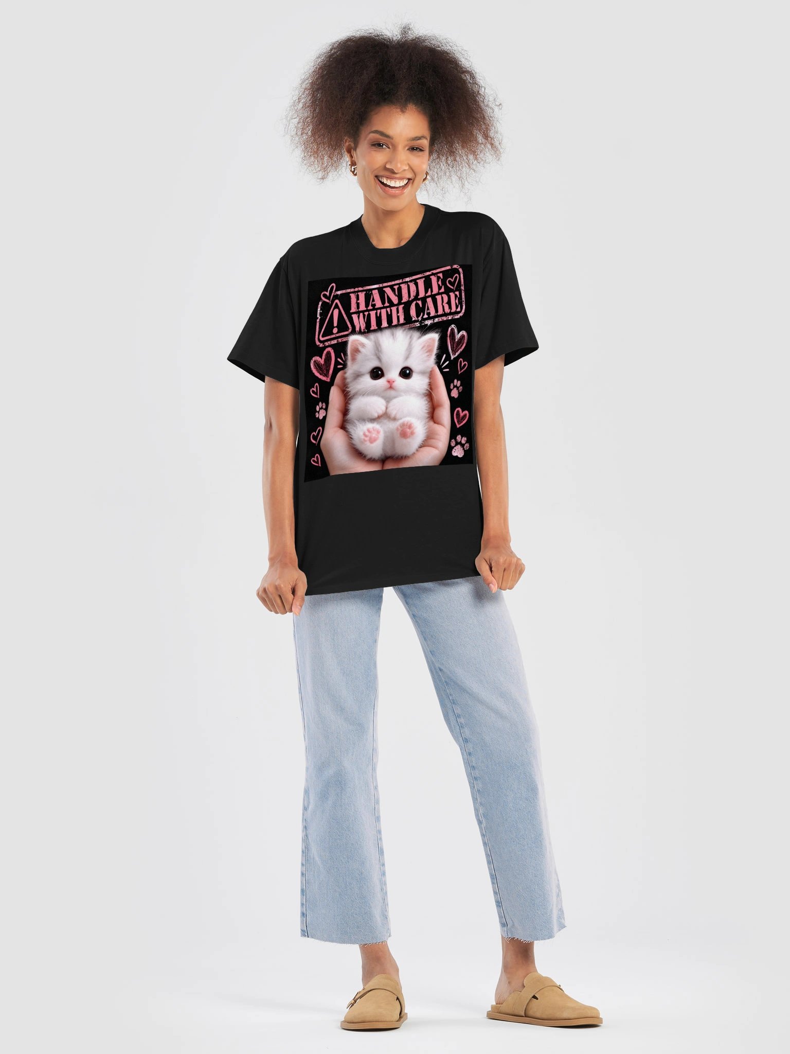 Handle With Care Kitten T-Shirt – Cute Cat Lover AS Unisex Oversized Heavyweight Tee product image (8)