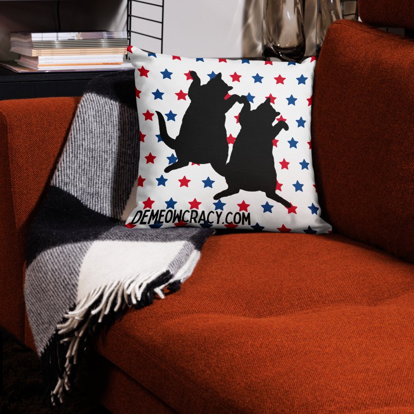Dancing DeMeowcracy Kitties Reversible Pillow Cover - Red, White and Blue Stars product image (12)