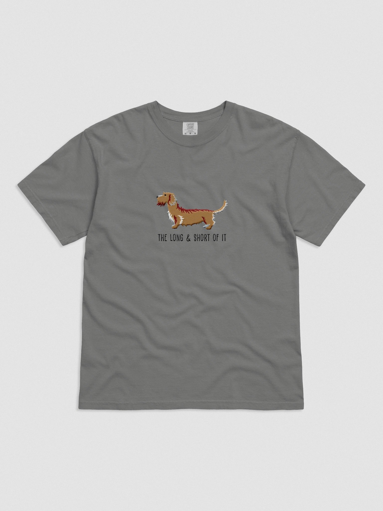 The Long & Short of It T-Shirt(Embroidered) of a Wirehaired Dachshund(Tan) product image (4)