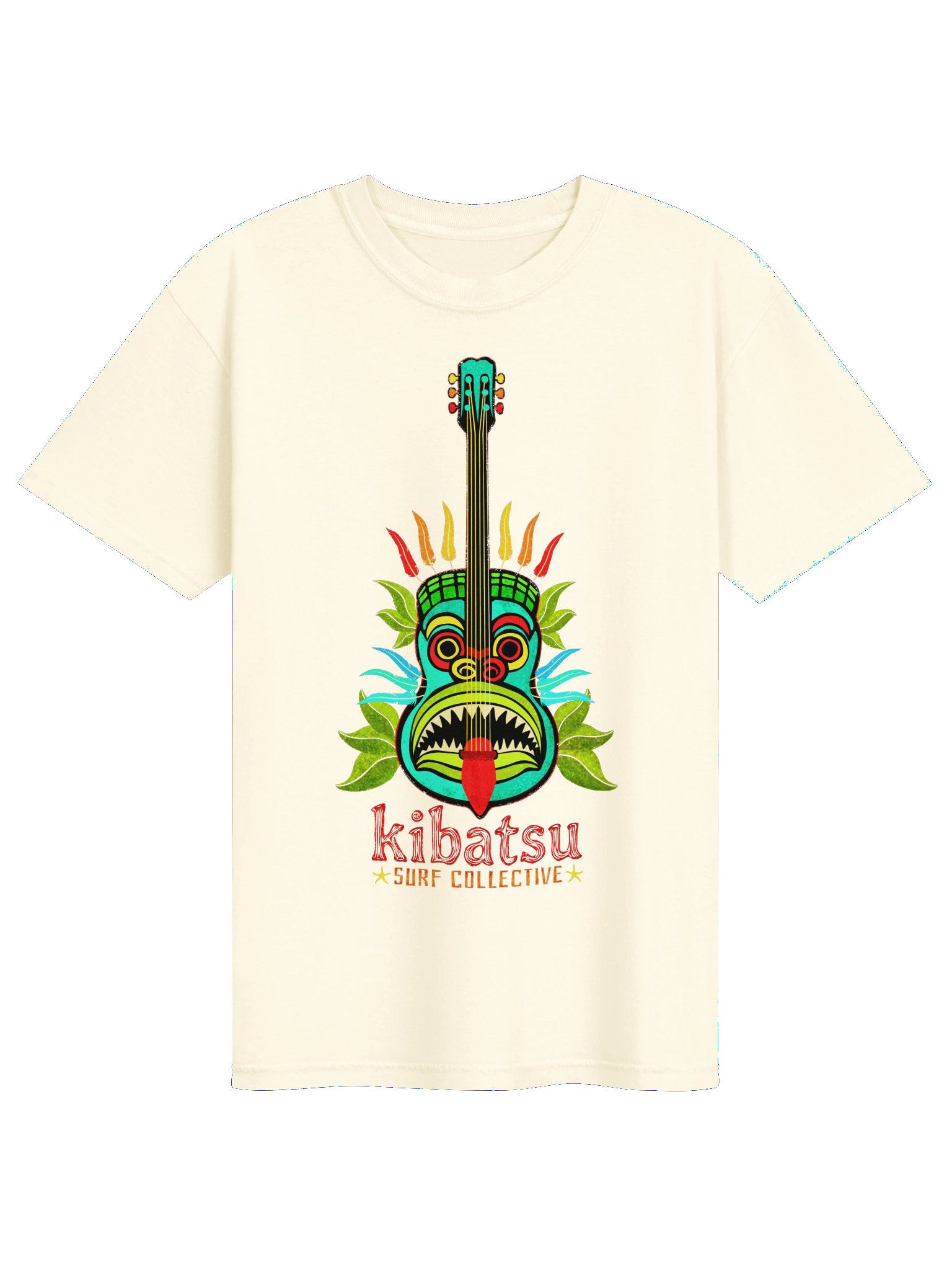 Kibatsu Surf Collective Feathered Tribal Mask Tiki Guitar T Shirt product image (217)