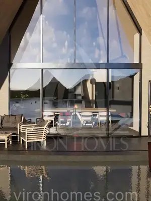 family house great as a personal or commercial home ! infinity pool, 3 bedrooms and luxury interiors. #vironhomes #aframe #housedesign #floorplans #blueprints 