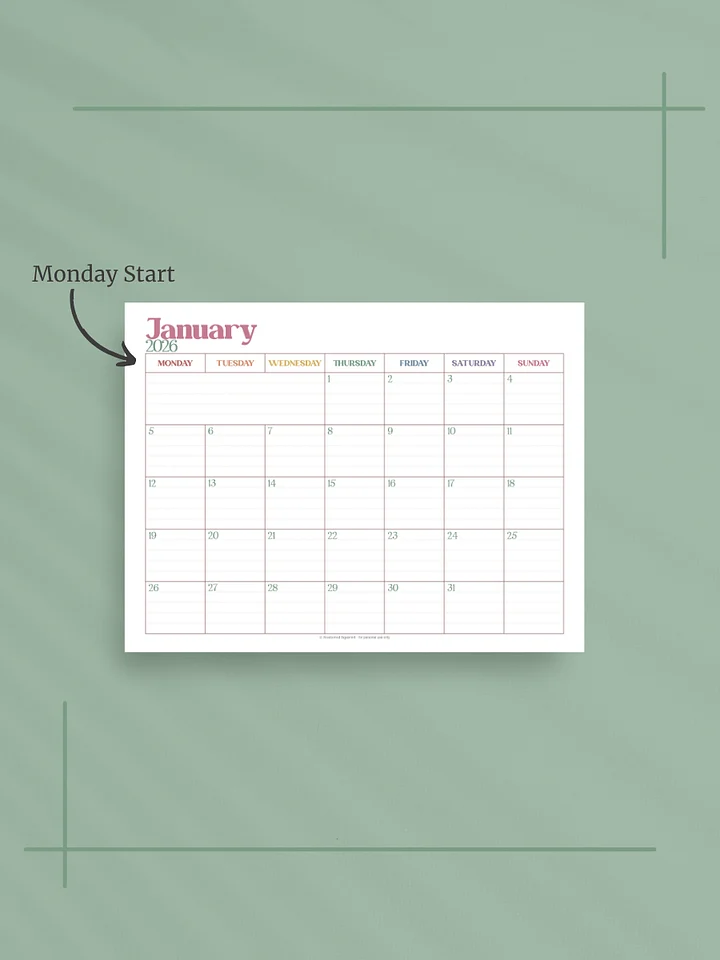 Summer Garden 2026 Calendar - Single Page per Month, Monday Start, Letter Size product image (2)