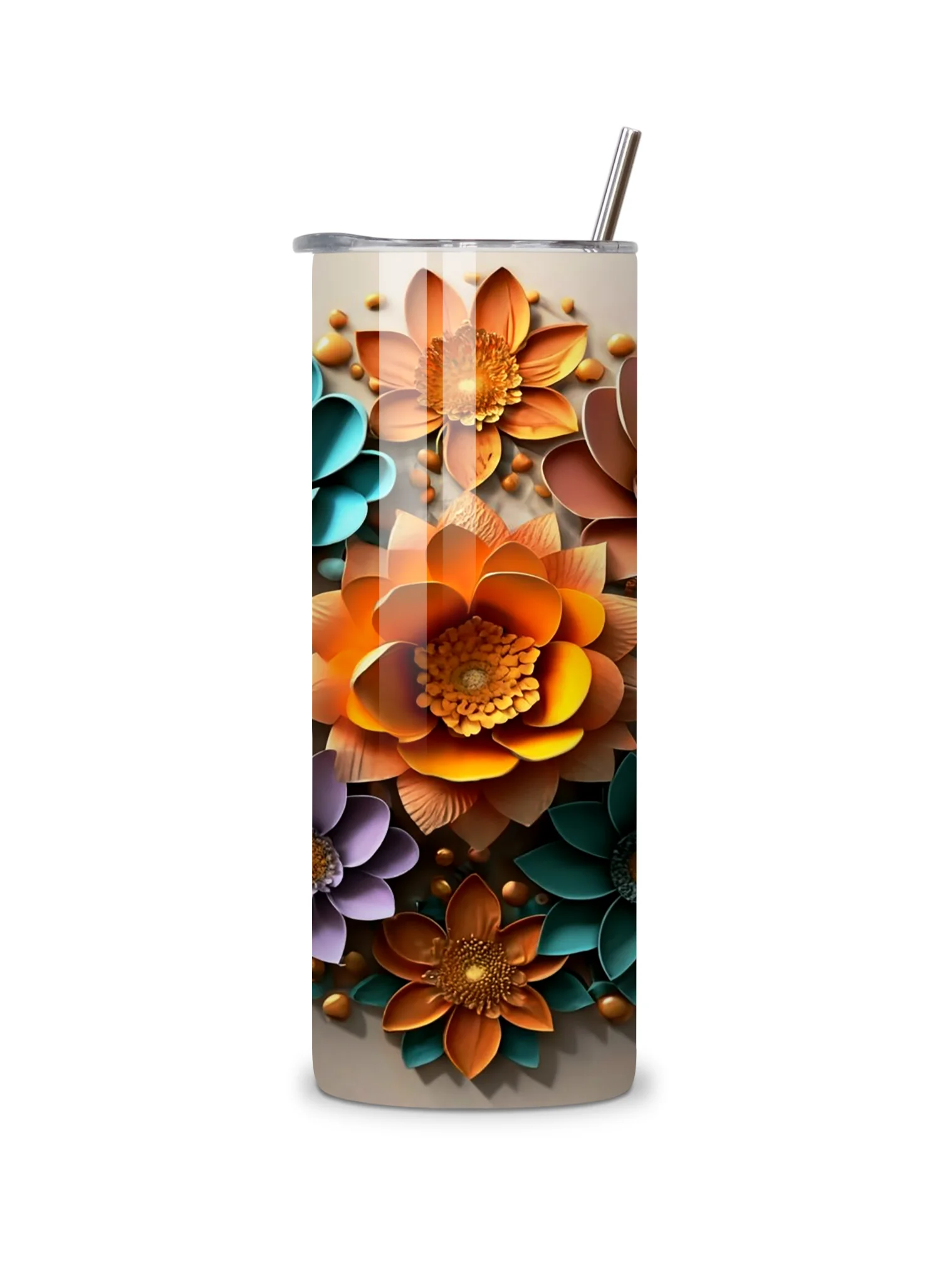 Floral Bloom 20oz Skinny Tumbler with Metal Straw – Vibrant Multicolor Flower Design – Double-Walled Insulated Stainless Steel Tumbler Gift for Flower Lovers and Nature Enthusiasts product image (5)
