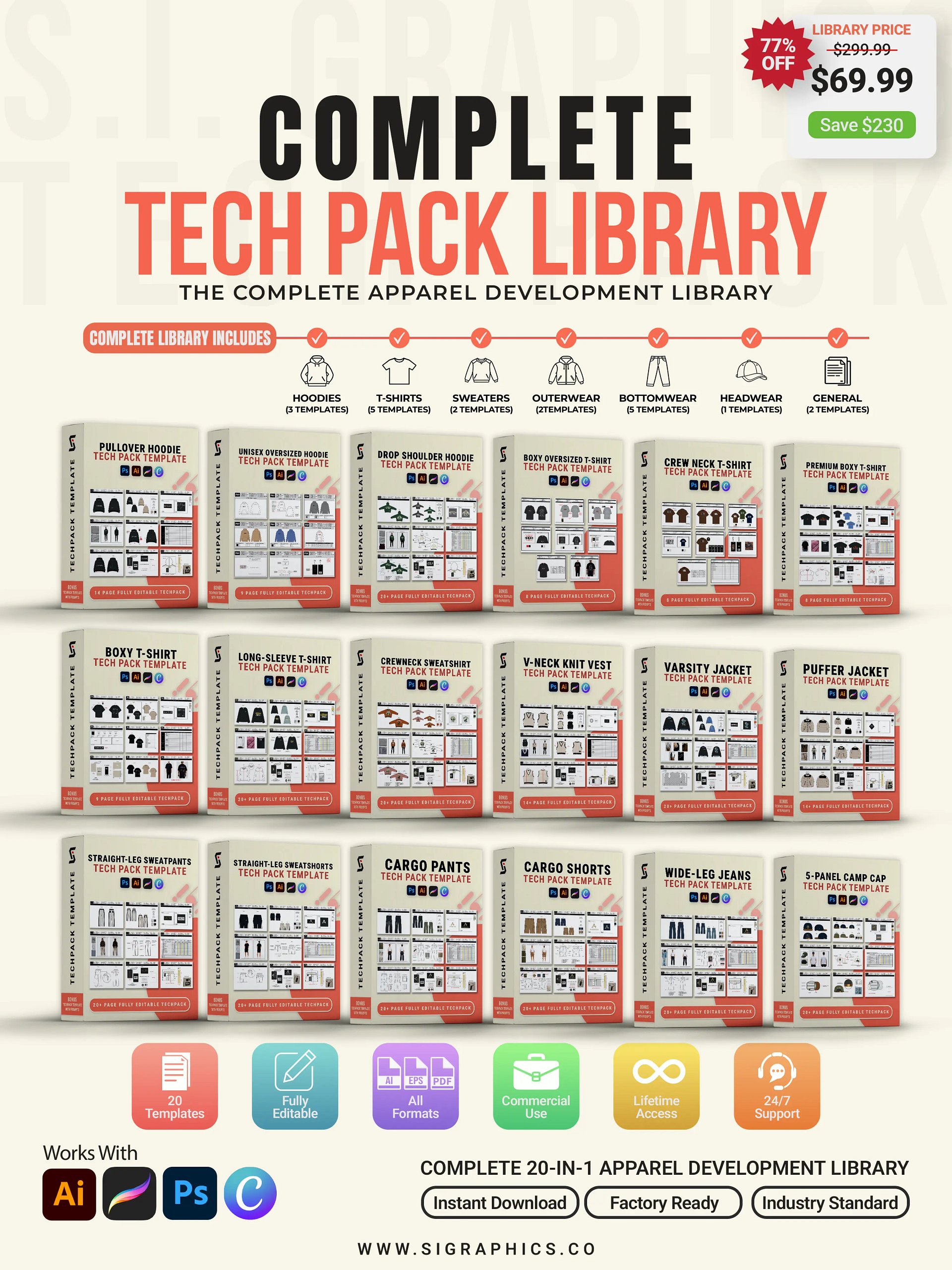 Complete Tech Pack Library – 20 Apparel Tech Pack Templates product image (1)