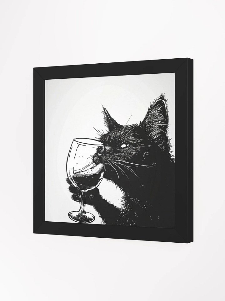 Black and White Drawing of Cat Drinking Wine Wall Art product image (11)