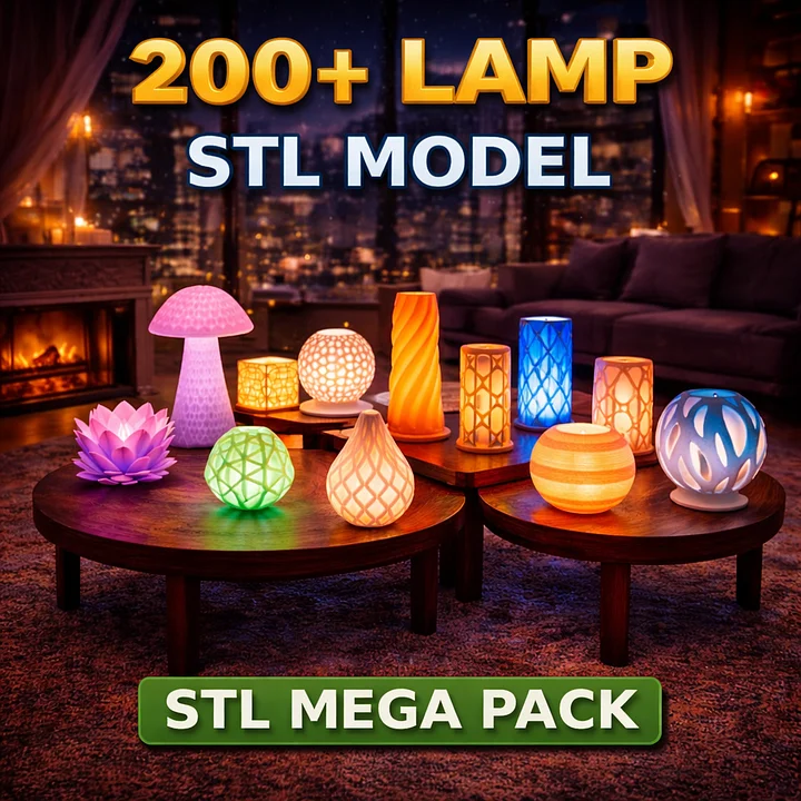 200 Lamp STL Files Bundle for 3D Printing | LED Night Light Designs | Modern Lampshade STL | Commercial Use | Cura & Prusa Ready | Home Decor Lights product image (1)