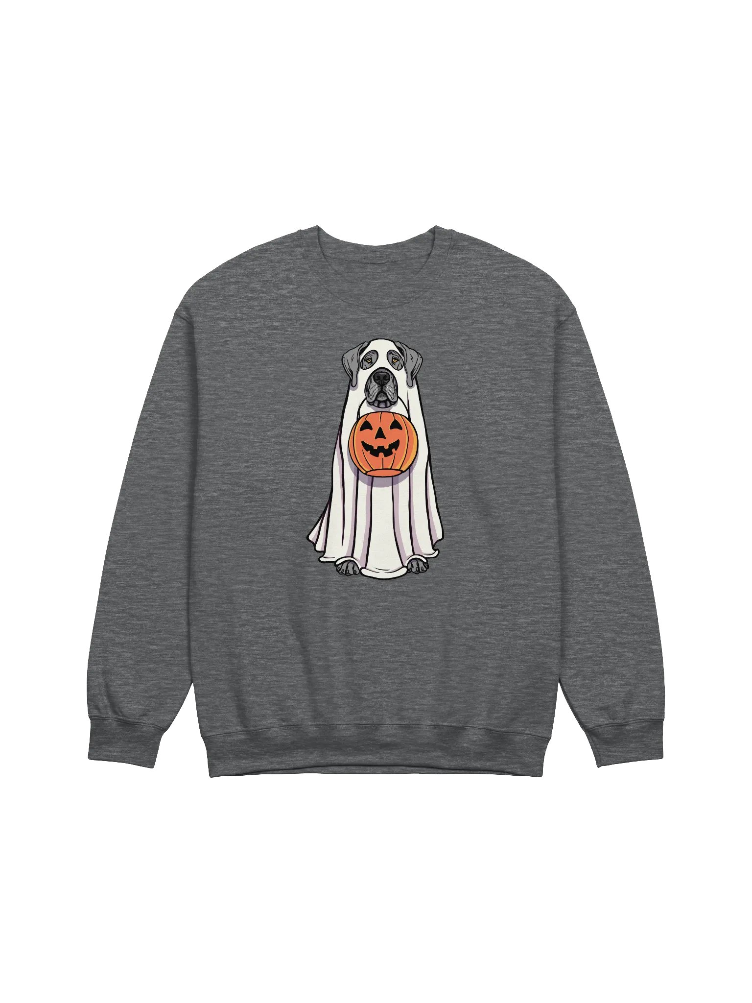 Funny Halloween Great Dane(Gray) Sweatshirt | Funny Great Dane Wearing a Ghost Costume and Holding a Pumpkin Basket product image (1)