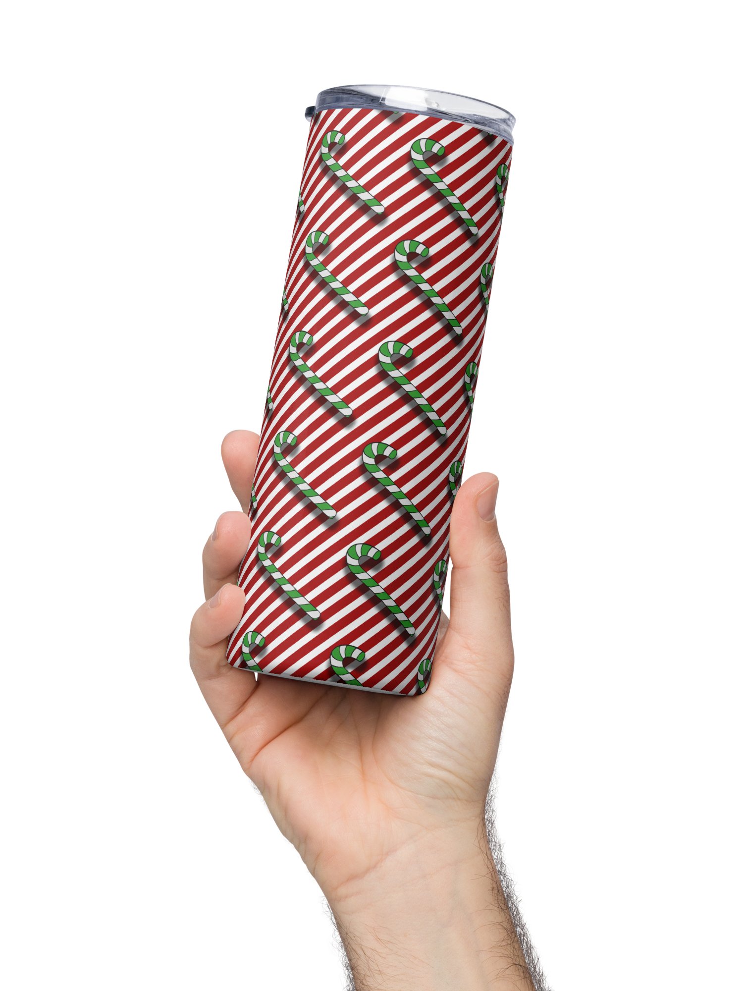 Green Candy Canes on Red Stipe Stainless Steel Tumbler with Straw product image (3)