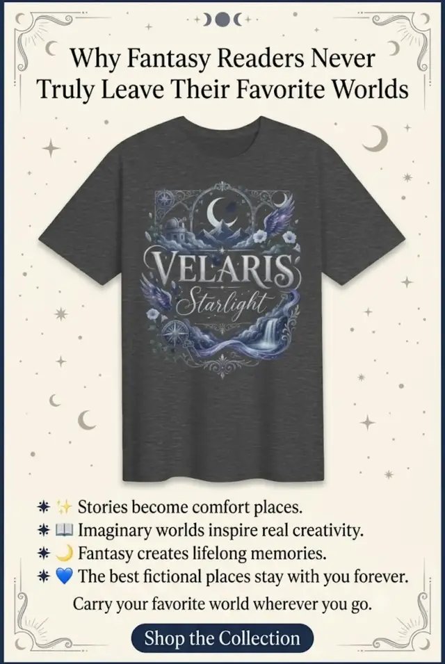 To the stars who listen; and the dreams that are answered.bStories become our comfort places, and the best fictional worlds stay with us forever. Available in deep navy, charcoal, teal, black, and forest green, this custom design is the ultimate gift for readers who never stopped believing in magic.  🔗 DM to find your favorite fantasy world apparel! #trending #viral #lover #obsession #onlineshopping 